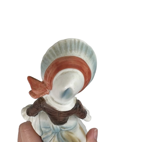 Vintage Lefton Harvest Figurine #6988 Bisque Porcelain Girl With Goose - Picture 5 of 8